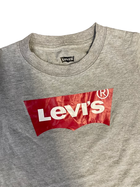 Vintage Levi's Boy's Short Sleeve Batwing Logo Print Grey Graphic