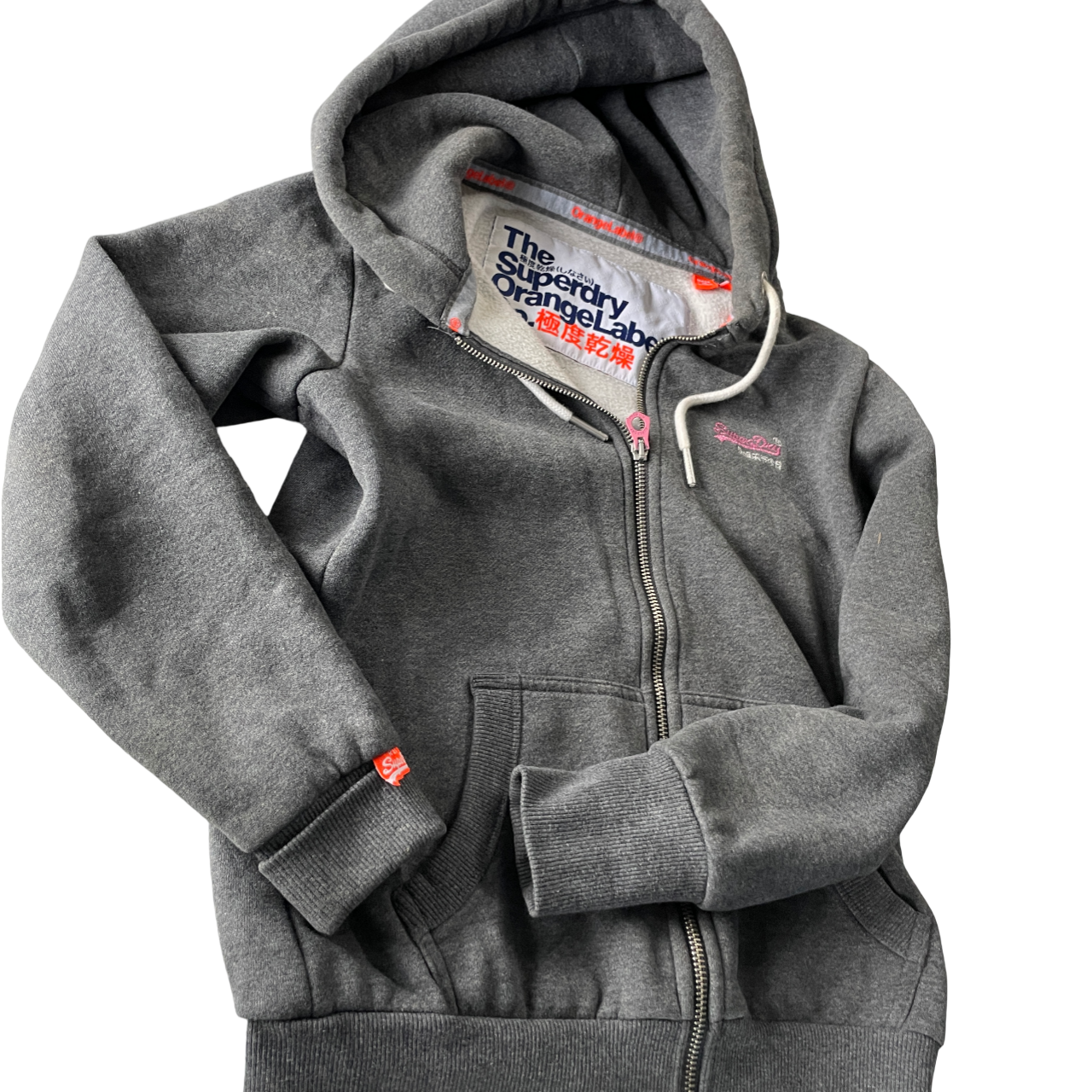 SUPERDRY WOMENS ZIP HOODIE SWEATER MEDIUM GREY COTTON label hoodie L 25 W 19 SKU 5185