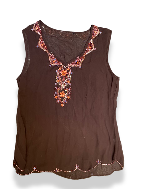 Vintage womens sleeveless loose brown top