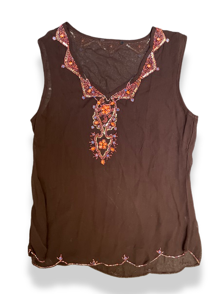 Vintage womens sleeveless loose brown top