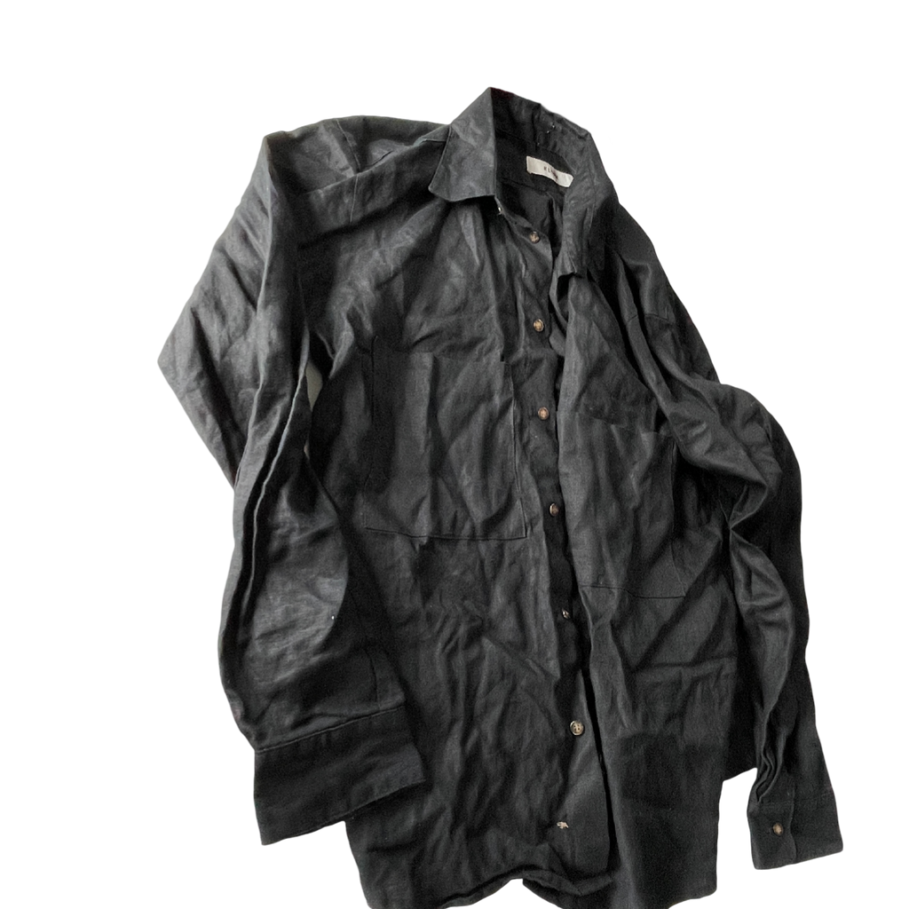 KLoke oversize black women's shirt in size L &nbsp;L32 W 32 linen like material sku 5197