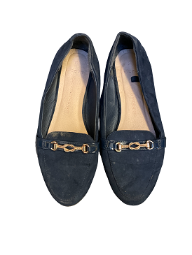 Vintage Dorothy Perkins Blue womens Suedette Gold Buckle Loafers