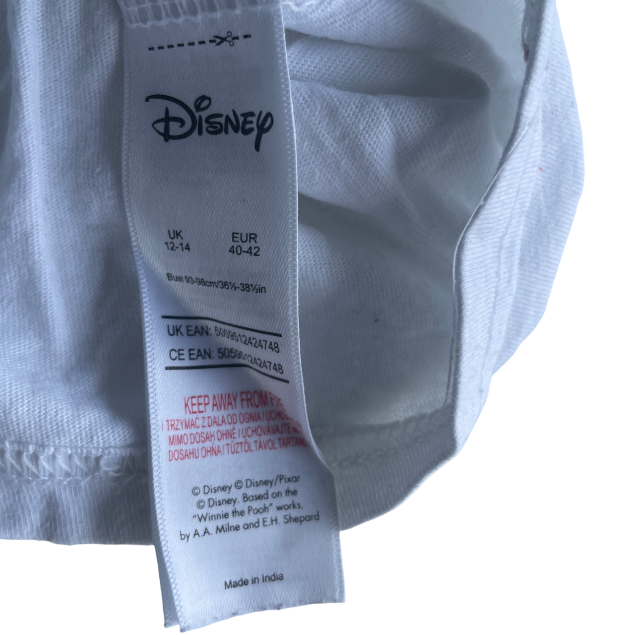 Disney White T-Shirts for Women M/L &nbsp;L 26 W 19 SKU 5211