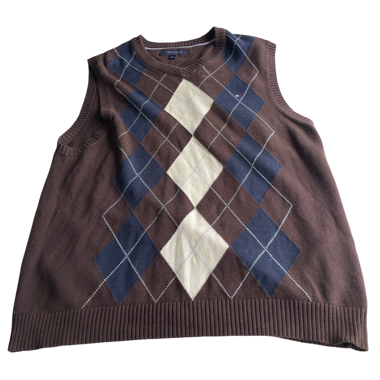 Tommy Hilfiger Men Checkered Sweater Knit Vest Tank Sleeveless Jumpers V Neck Wool Vintage Casual For Autumn Winter Male In brown size M l 29 W 21 SKU 5221