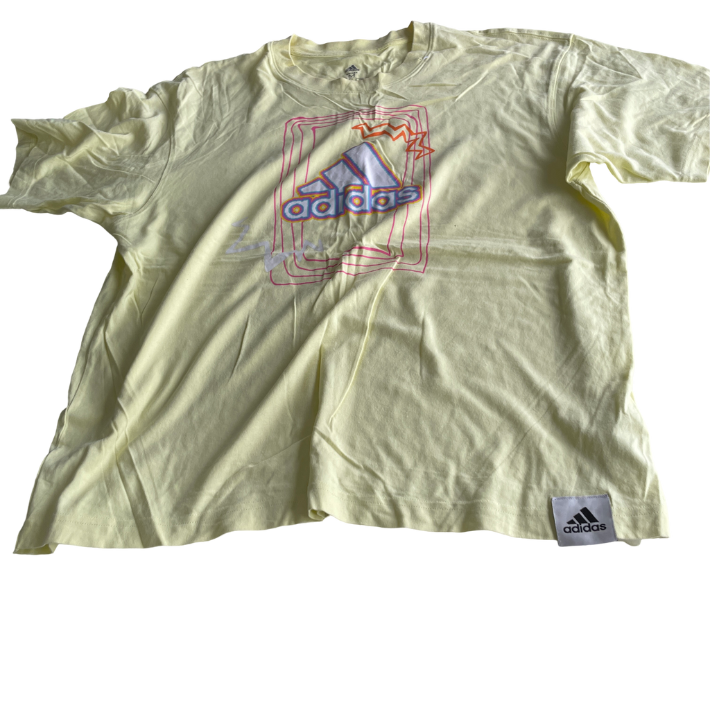 Vintage YELLOW adidas yellow T-shirt adidas Love Unites Graphic &nbsp;L 27 W 21 SKU 5230
