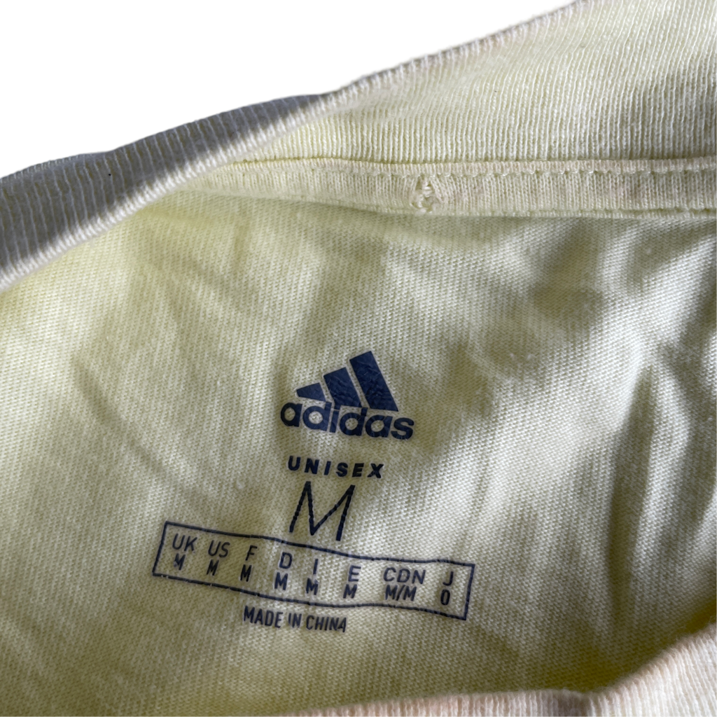 Vintage YELLOW adidas yellow T-shirt adidas Love Unites Graphic &nbsp;L 27 W 21 SKU 5230
