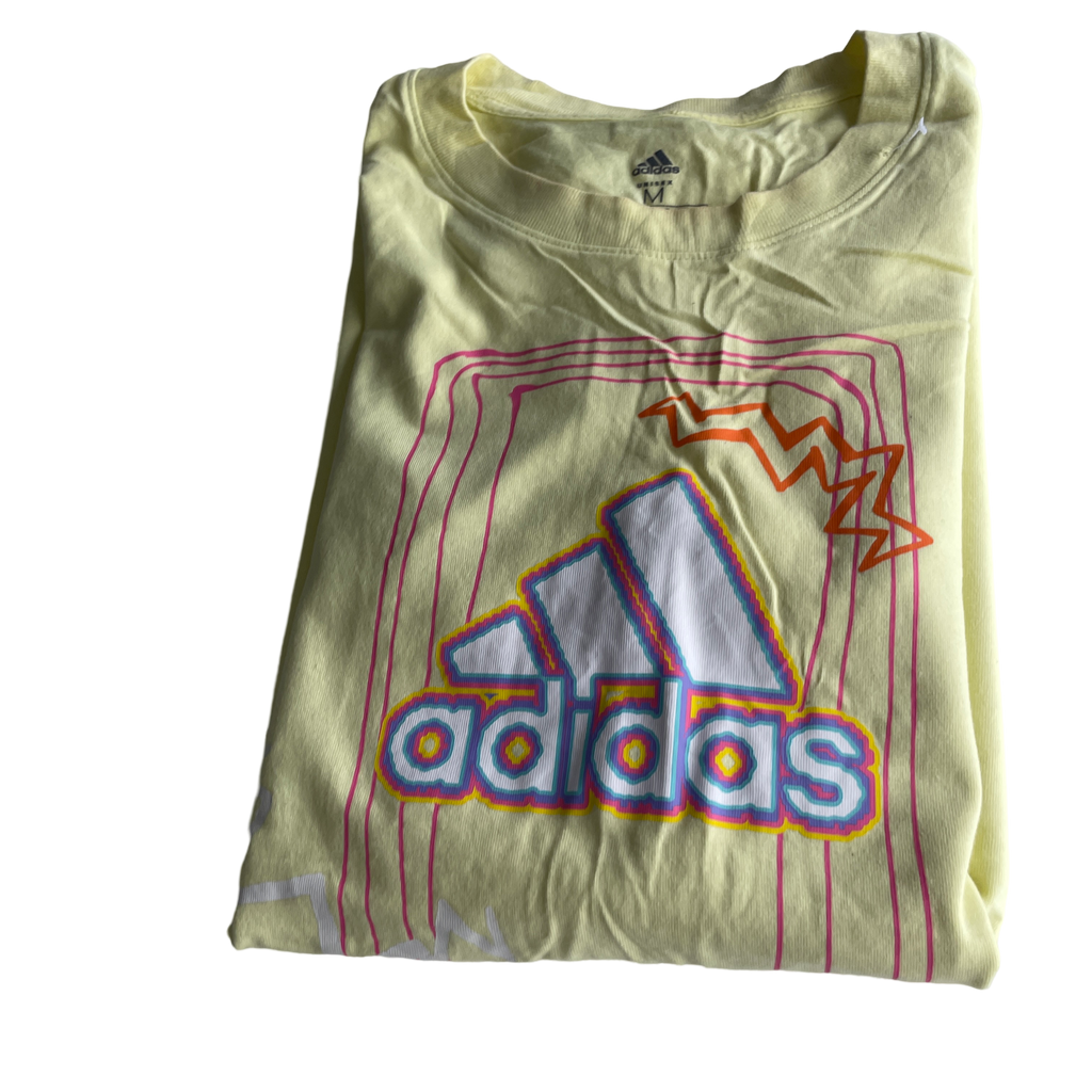 Vintage YELLOW adidas yellow T-shirt adidas Love Unites Graphic &nbsp;L 27 W 21 SKU 5230