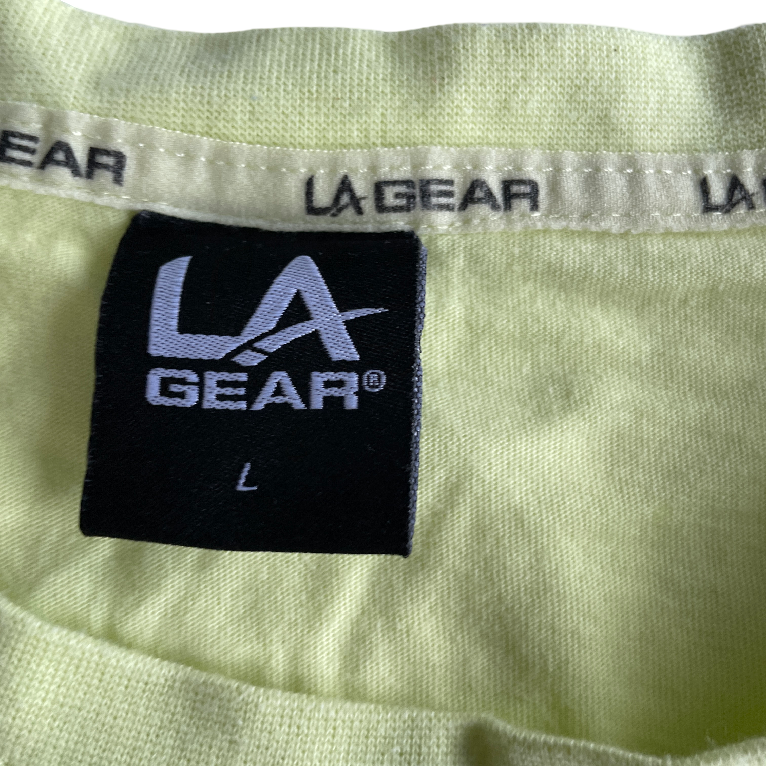 Vintage 90s LA Gear Brand Big Logo Spell Out Single Stitch Shirt SKU 5232
