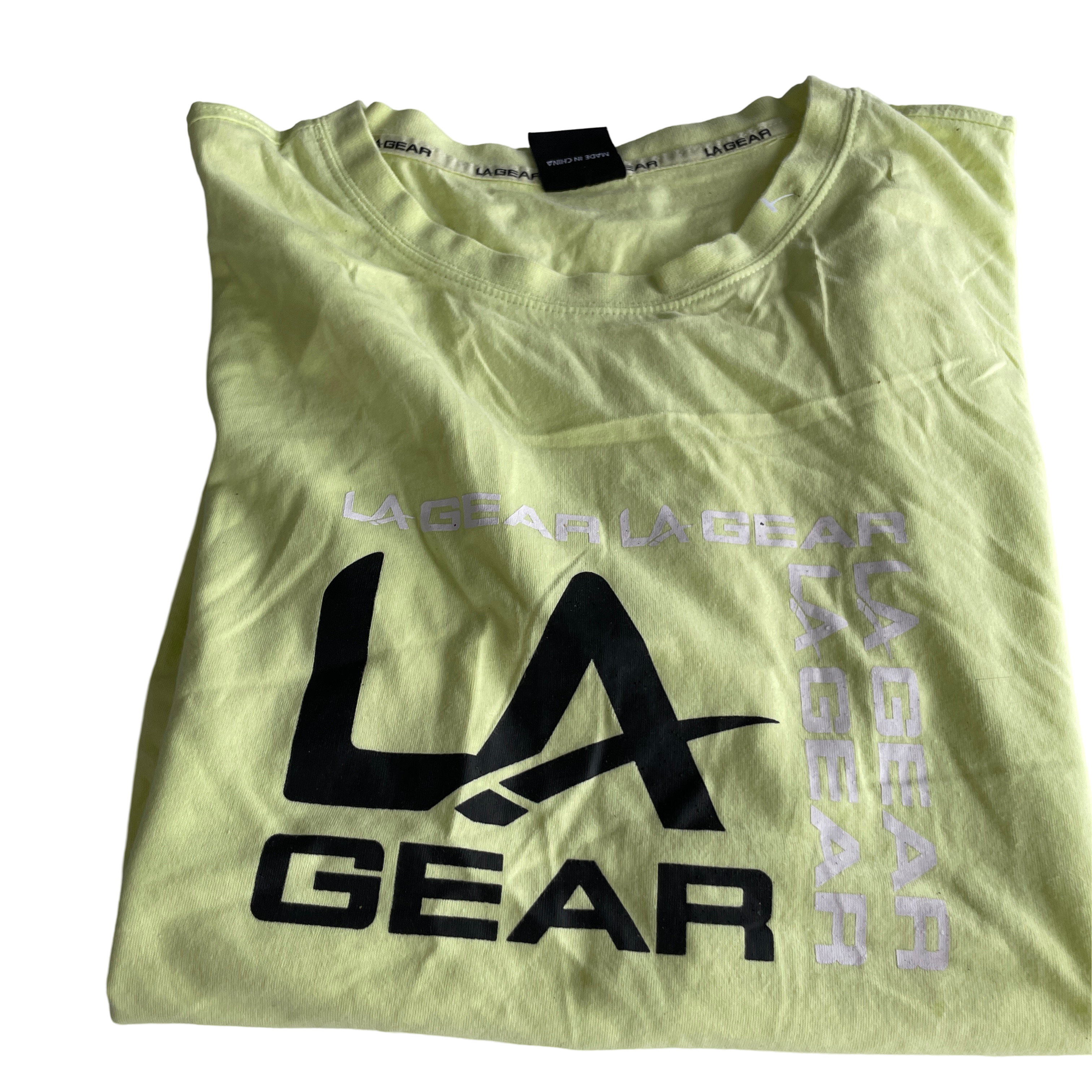Vintage 90s LA Gear Brand Big Logo Spell Out Single Stitch Shirt SKU 5232