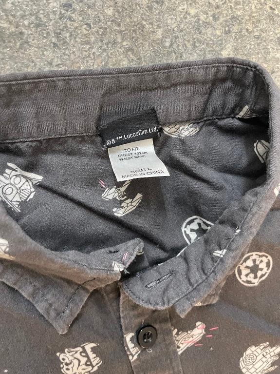 Rubynee Vintage y2k starwars grey patterned short sleeve shirt