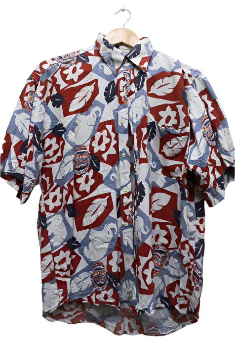 Vintage mens short sleeve leaf print summer shirt