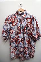 Vintage mens short sleeve leaf print summer shirt
