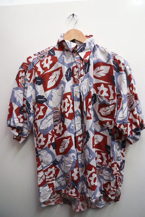 Vintage mens short sleeve leaf print summer shirt