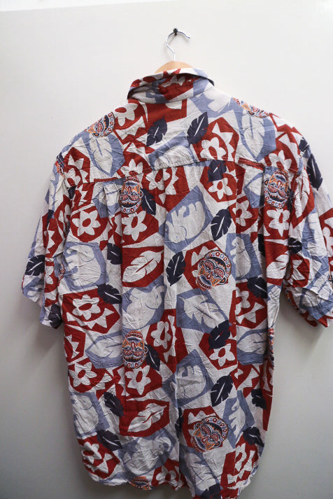 Vintage mens short sleeve leaf print summer shirt