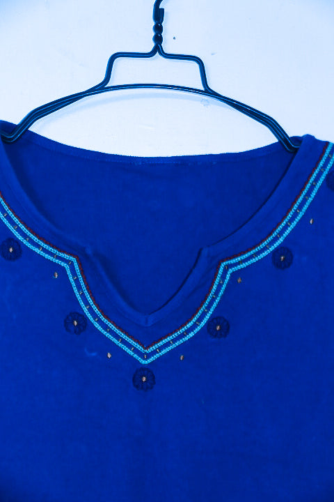 Vintage Womens Beaded Stud Flared Tunic sleeveless blue top in M/L|L36 W22|SKU 6539
