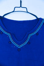 Vintage Womens Beaded Stud Flared Tunic sleeveless blue top in M/L|L36 W22|SKU 6539