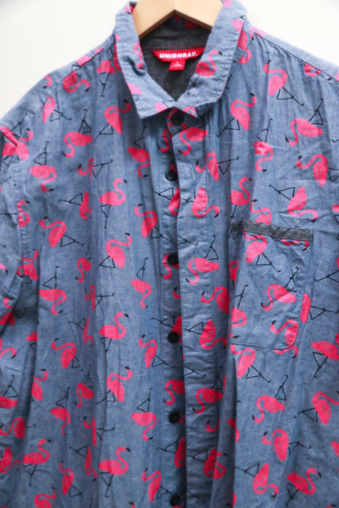 Vintage Unionbay grey pink abstract pattern mens short sleeve shirt