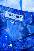 Vintage men Thai silk blue patterned long sleeve shirt in XL|L32 W21|SKU 6541