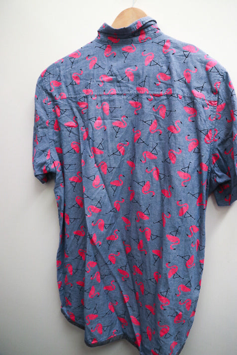 Vintage Unionbay grey pink abstract pattern mens short sleeve shirt