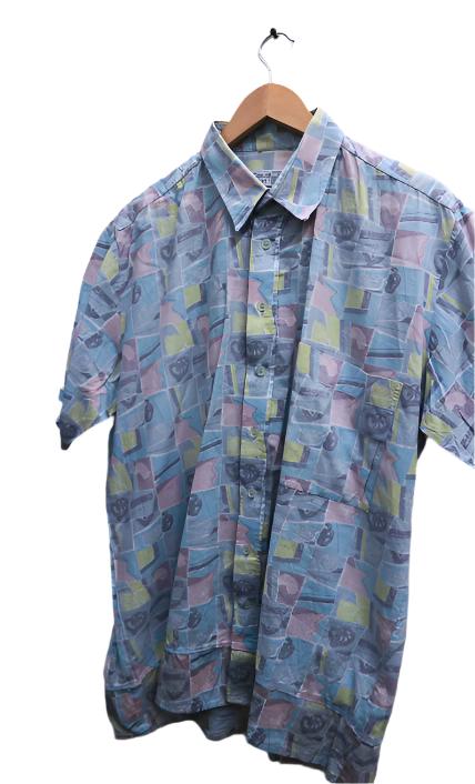 Vintage mens short sleeve summer multi large shirt