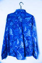 Vintage men Thai silk blue patterned long sleeve shirt in XL|L32 W21|SKU 6541