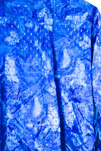 Vintage men Thai silk blue patterned long sleeve shirt in XL|L32 W21|SKU 6541