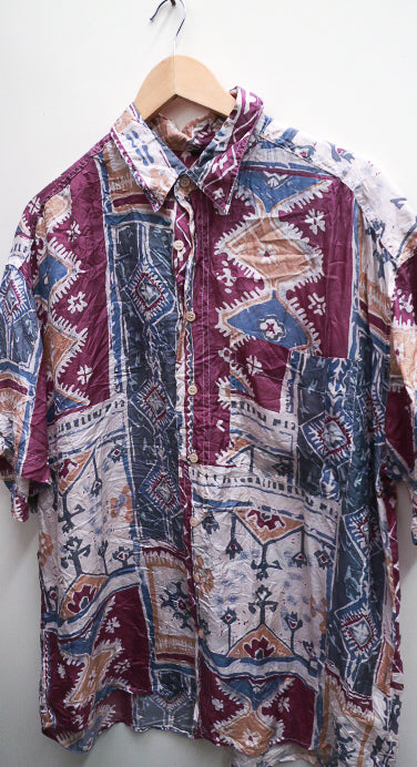 Vintage mens short sleeve abstract pattern summer XL shirt