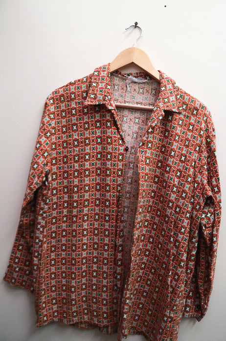 Vintage womens long sleeve orange pattern medium shirt