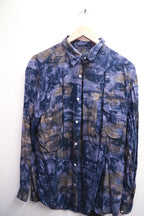 Vintage Fitzroy blue mens abstract festive long sleeve shirt