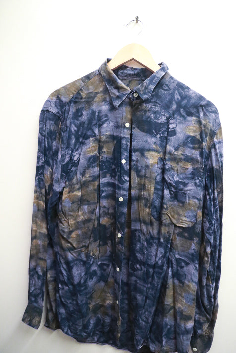 Vintage Fitzroy blue mens abstract festive long sleeve shirt