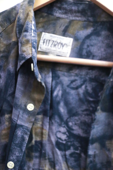 Vintage Fitzroy blue mens abstract festive long sleeve shirt