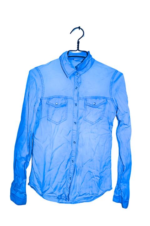 Vintage men Vila blue denim long sleeve shirt in XS|L27 W17|SKU 6543