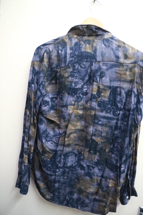 Vintage Fitzroy blue mens abstract festive long sleeve shirt