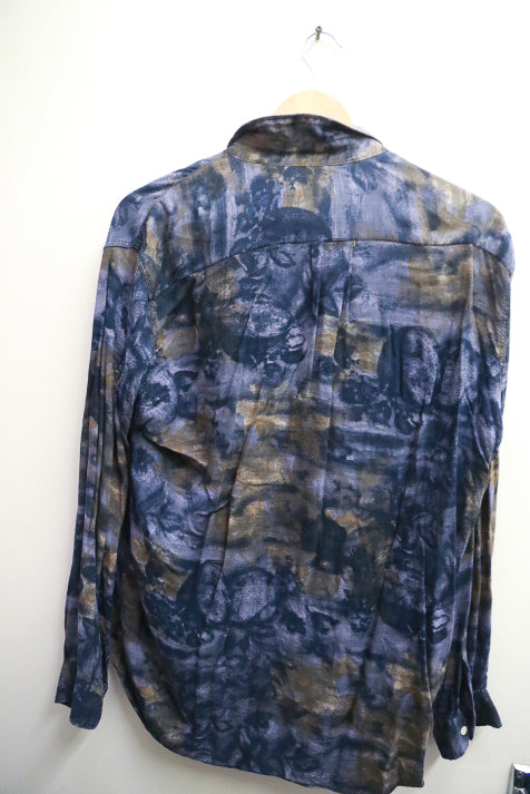 Vintage Fitzroy blue mens abstract festive long sleeve shirt