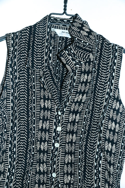 Vintage women Prima collection black stripe sleeveless viscose top size 14|SKU 6544