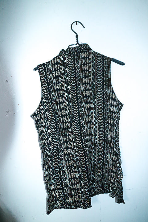 Vintage women Prima collection black stripe sleeveless viscose top size 14|SKU 6544