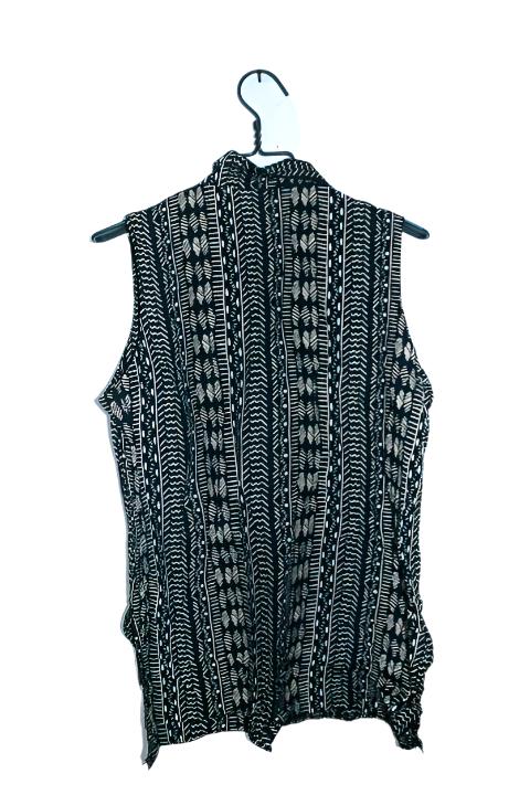 Vintage women Prima collection black stripe sleeveless viscose top size 14|SKU 6544