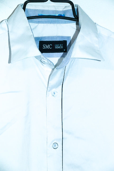 Vintage SMC by Semco men white short sleeve shirt in M|L28 W20|SKU 6545