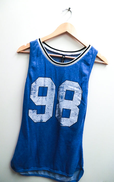Vintage mesh blue singlet with 98 graphics crested