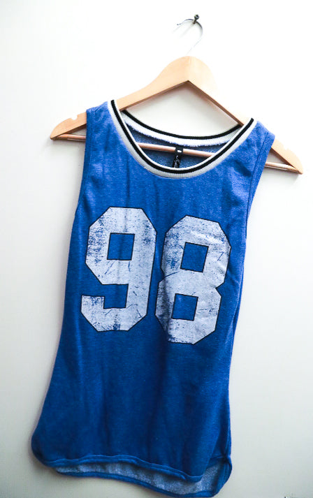 Vintage mesh blue singlet with 98 graphics crested