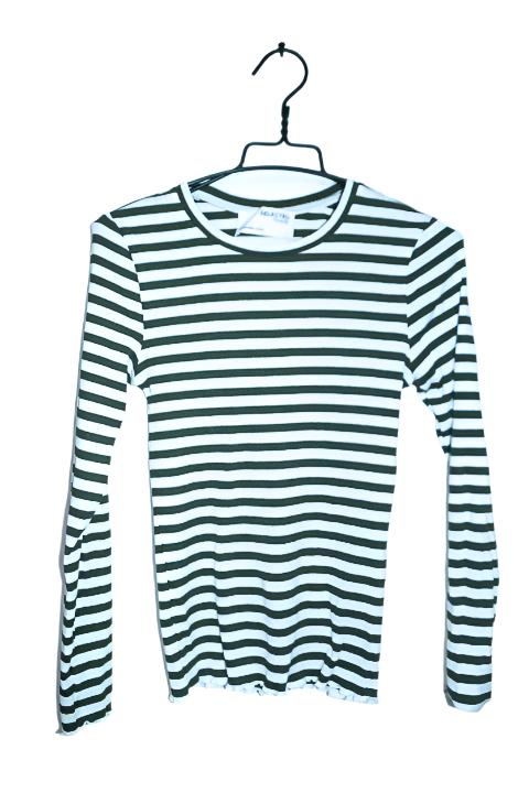 Vintage women Selected femme white & green stripe long sleeve crew neck top in M|L24 W15| SKU 6546