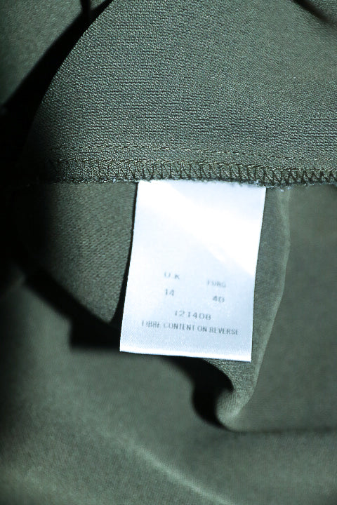 Vintage women Eastex heirloom co. khaki green silk button down shirt in L|L29 W21|SKU 6547