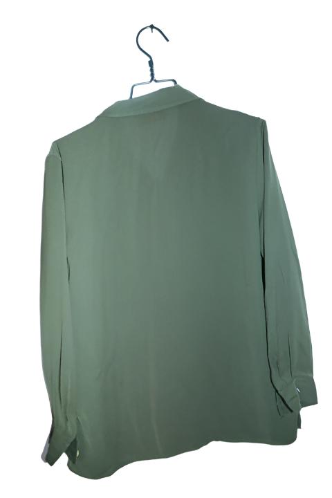 Vintage women Eastex heirloom co. khaki green silk button down shirt in L|L29 W21|SKU 6547