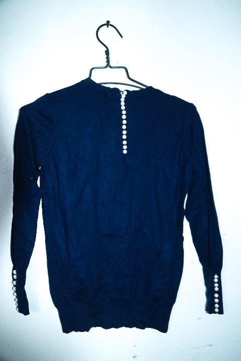 Vintage women Savida navy blue crew neck sweatshirt in S|L24 W17|SKU 6548