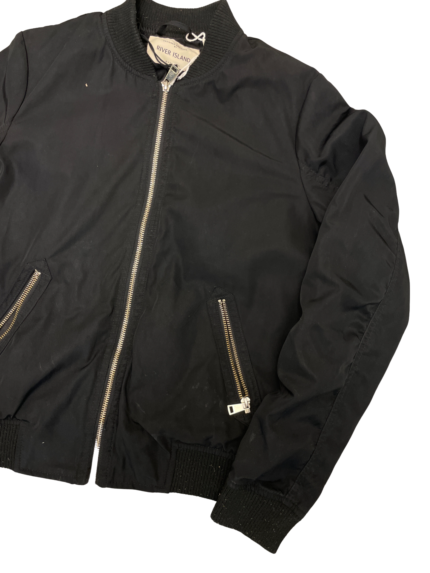 Rubynee Vintage river island mens black bomber jacket
