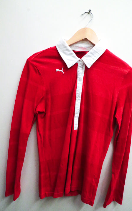 Vintage Puma Rugby red small long sleeve polo shirt