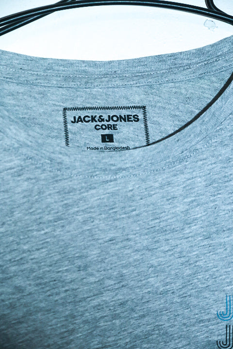 Vintage men Jack & jones core plain grey short sleeve tees in L|L27 W20|SKU 6552