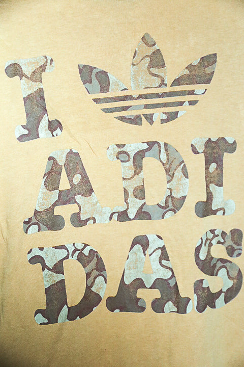 Vintage men I love Adidas graphics brown Adidas tees in M|L27 W18|SKU 6553