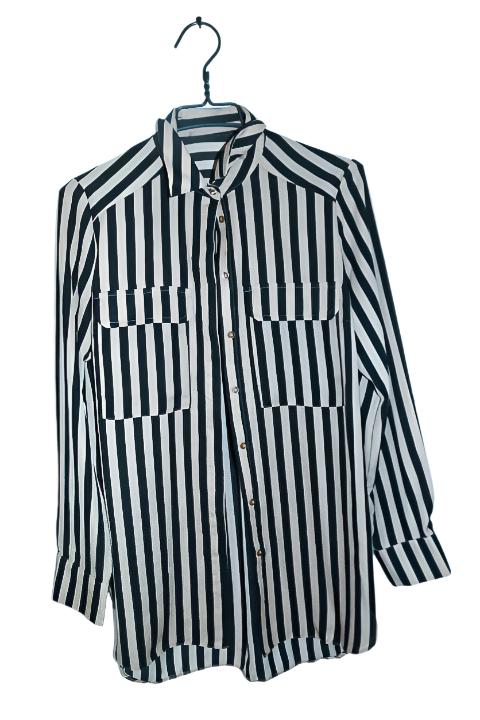 Vintage Women's black & white Striped Button Down Long Sleeve shirt UK12|SKU 6554