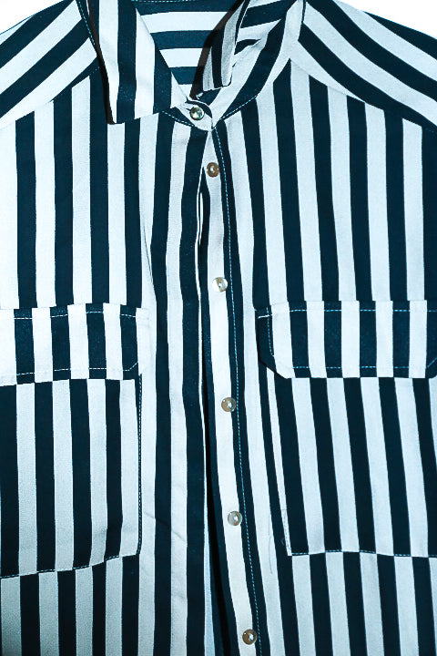 Vintage Women's black & white Striped Button Down Long Sleeve shirt UK12|SKU 6554